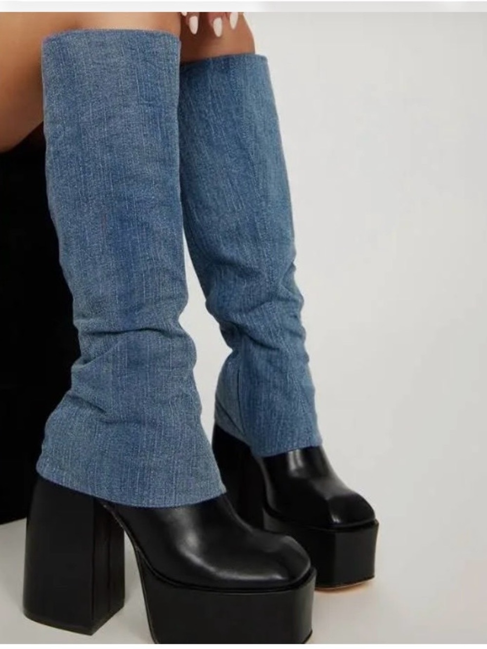 Blue Denim Platform Overlay Boots